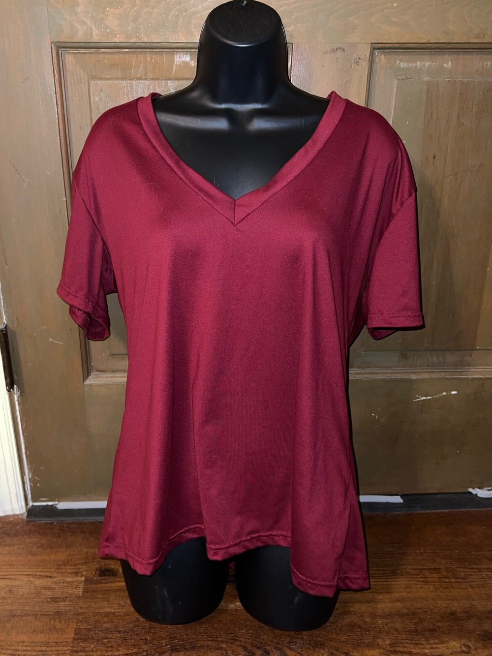 Maroon Casual V-Neck Minimalist Soft Relaxed Fit Short Sleeve Top Size XL